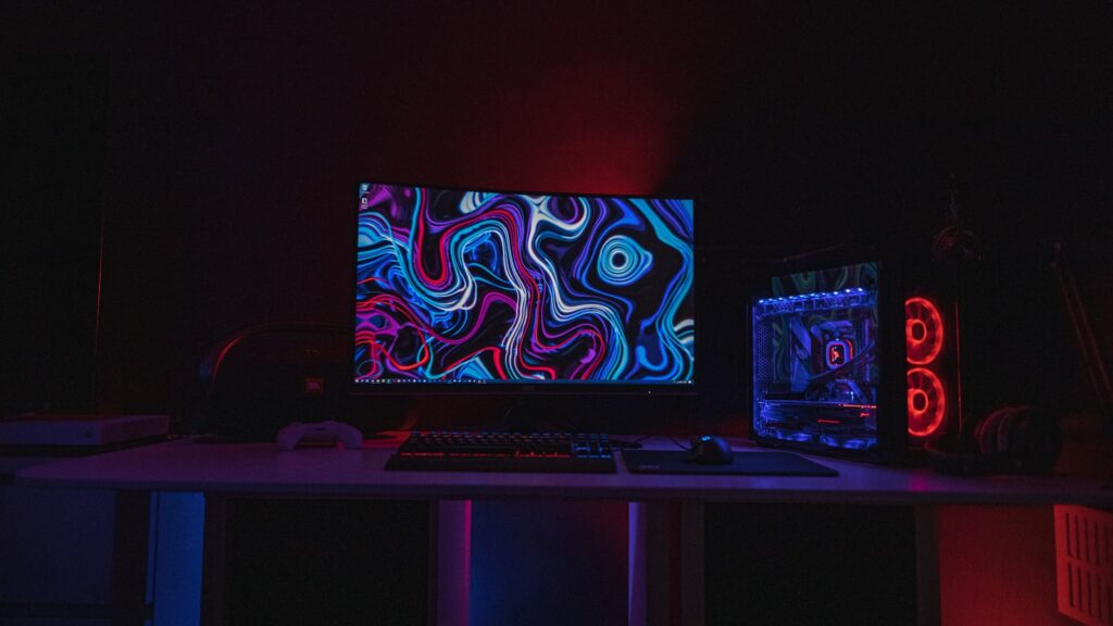 Clean desk setup with monitor and keyboard for cable management ideas